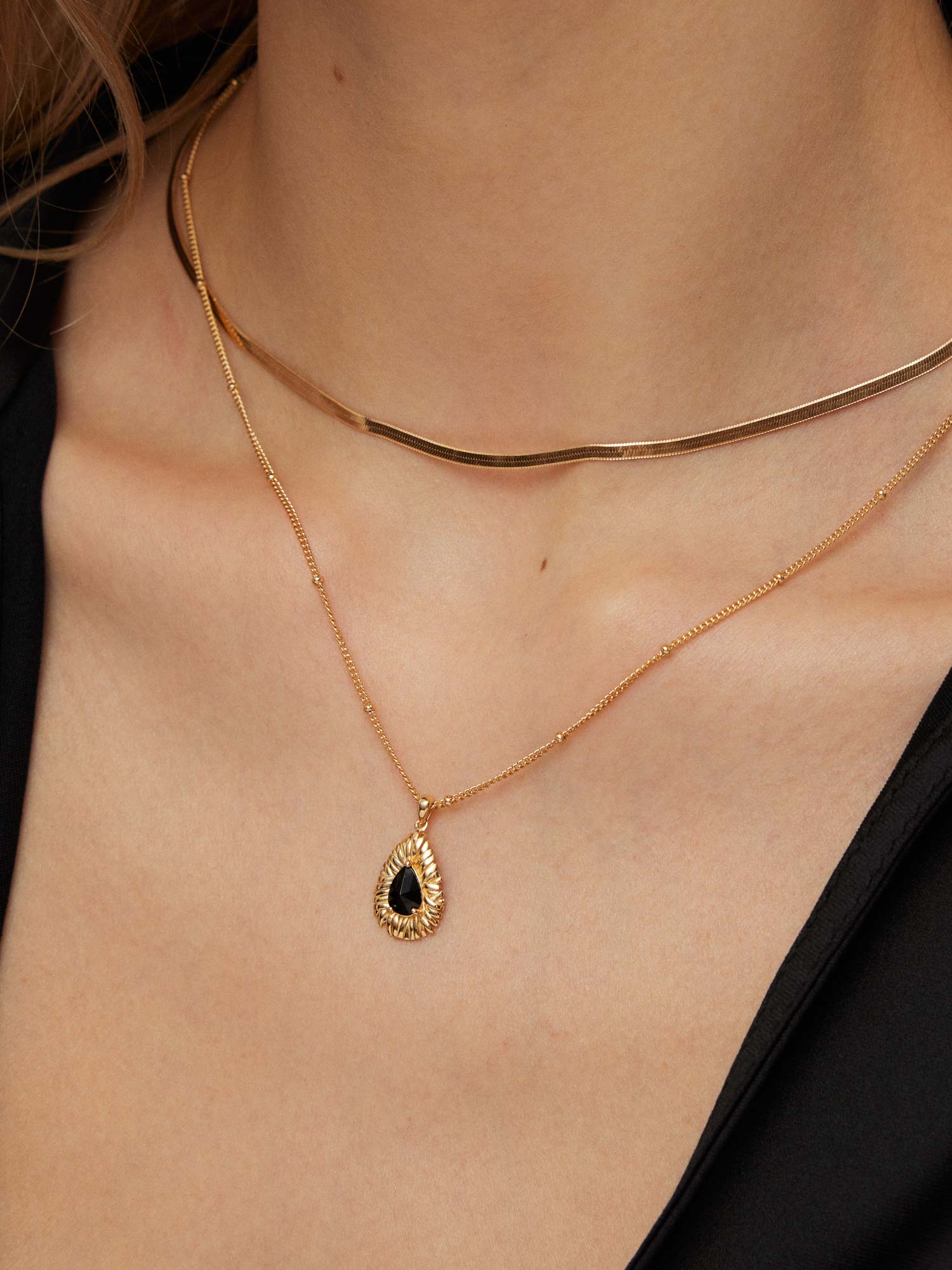 Golden Woven Obsidian Pendant Necklace