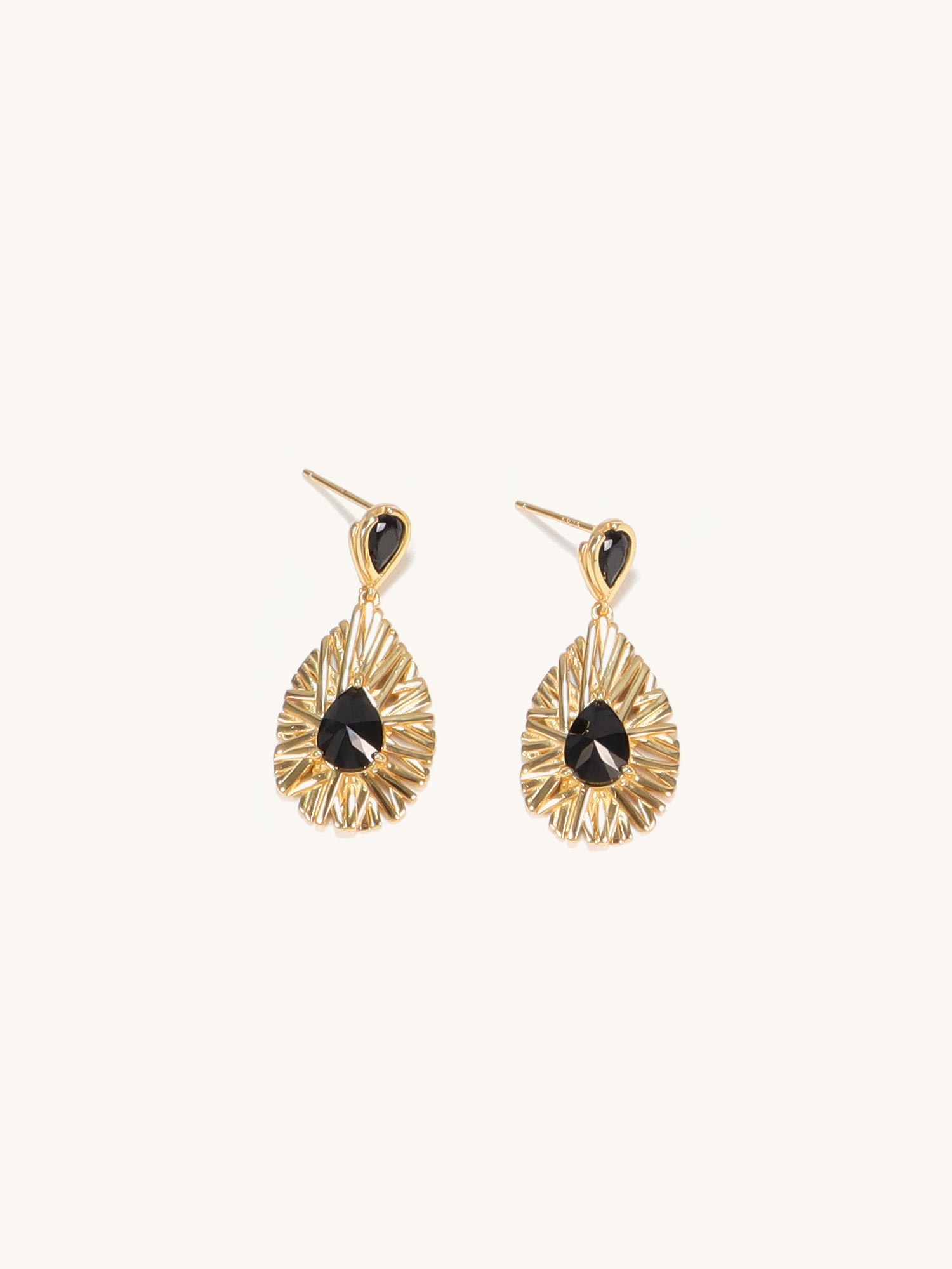 Golden Woven Obsidian Drop Earrings