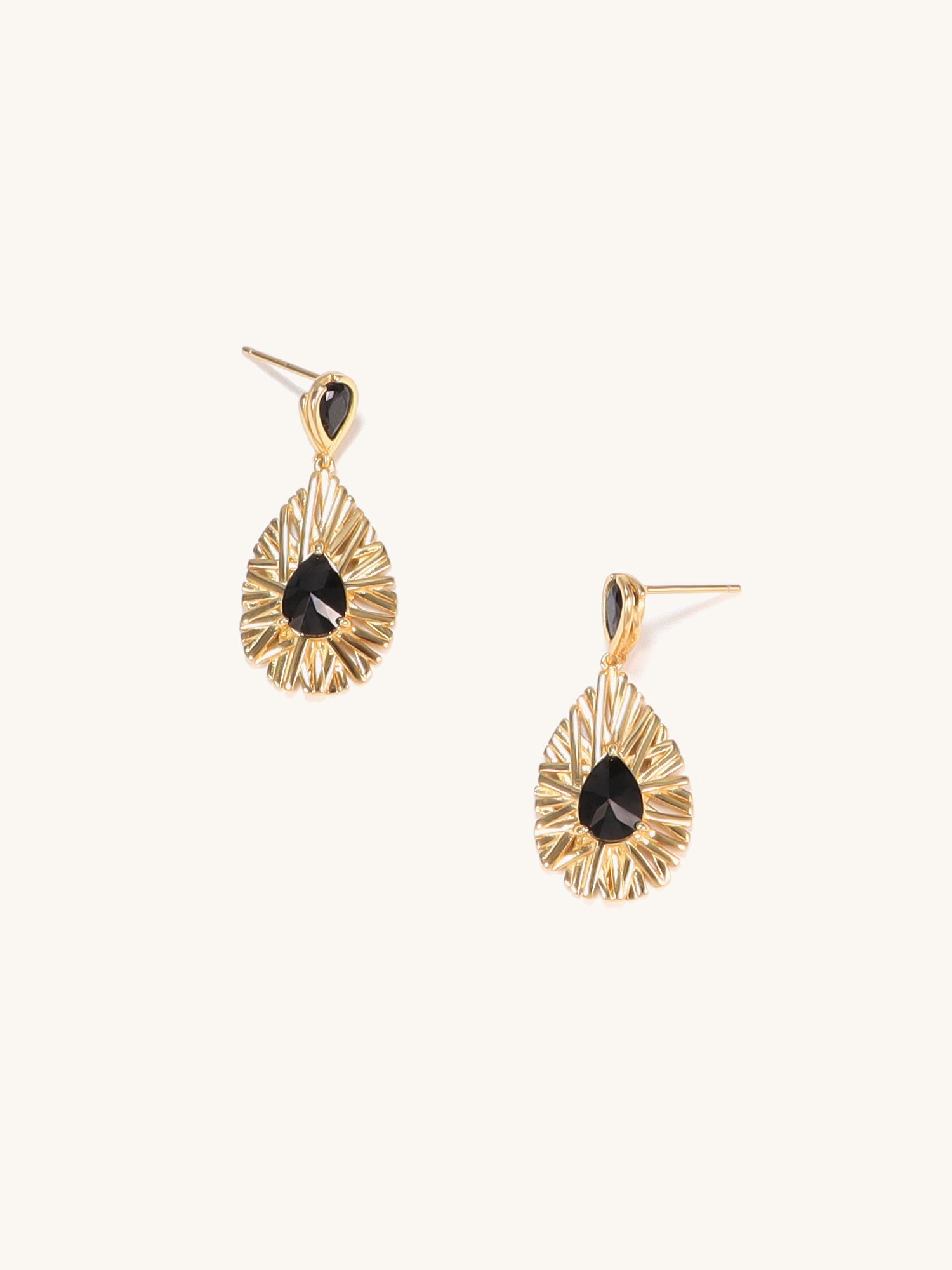 Golden Woven Obsidian Drop Earrings